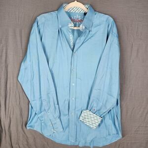Robert Graham Button Up Shirt Mens XL Solid Blue Long Sleeve